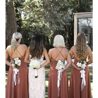 Simple Dusty Rose Criss-Cross Straps Back Bridesmaid Dress,PD230740 - Thumbnail 1