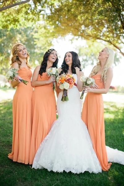 Cheap Orange Sweetheart Chiffon Long Bridesmaid Dresses,PD230741