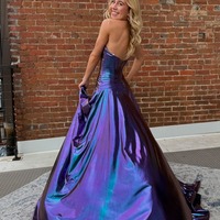 Gorgeous Sweetheart Purple Satin A Line Long Prom Dresses with Slit ,PD230743 - Thumbnail 2