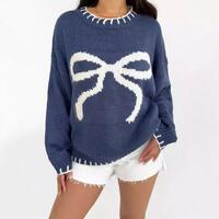 Bow Jacquard Pullover Knit Sweater Jumper - Thumbnail 5