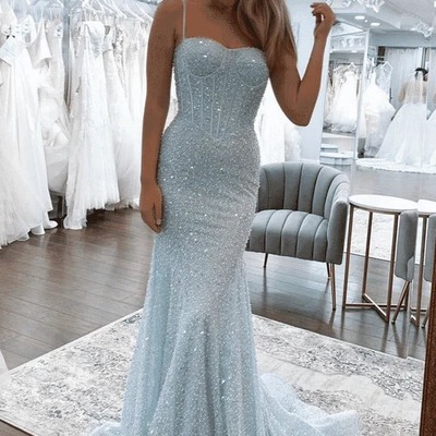 Charming sweetheart light sky blue sequins long mermaid prom dresses,pd230744 - Thumbnail 3