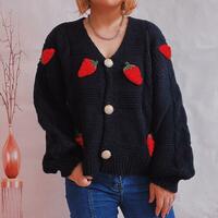 Strawberry Embroidery V-neck Button Knit Sweater Cardigan - Thumbnail 6
