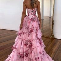 Cute  Sweetheart Floral Printed Chiffon A Line Long Prom Dress with Slit，PD230747 - Thumbnail 1