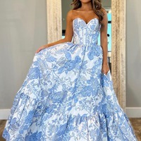 Cute Sweetheart Light Blue Jacquard Satin A Line Prom Dress，PD230748 - Thumbnail 1