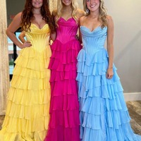 Cute  Blue Princess Tiered Sweetheart A Line Long Prom Dresses，PD230749 - Thumbnail 2