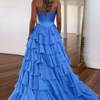 Cute  Blue Princess Tiered Sweetheart A Line Long Prom Dresses，PD230749 - Thumbnail 1