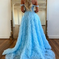 Romantic Off the Shoulder A Line Ruffle Tiered Tulle Prom Dress with Slit,PD230754 - Thumbnail 1