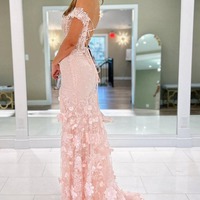 Charming Off The Shoulder Floral Lace Long Mermaid  Prom Dresses wit,PD230759 - Thumbnail 1