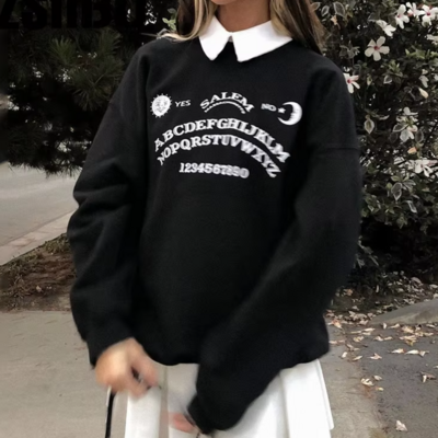 Ouija board sweatshirt with removable collar