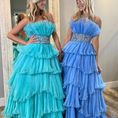 Gorgeous ball gown organza tiered strapless prom dresses with beading,pd230764 - Thumbnail 3
