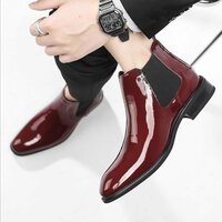 Chelsea boots men's pointed patent leather bright Martin business dress boots - Thumbnail 1