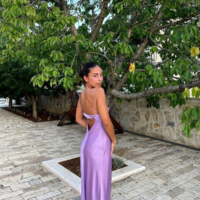 A line Straps Backless Lilac Prom Dresses - Thumbnail 1
