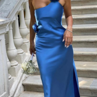 Sexy Backless Royal Blue Satin Prom Dresses - Thumbnail 1