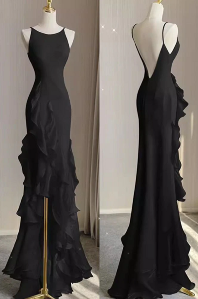 Spaghetti Straps Mermaid Prom Dress With Ruffles 