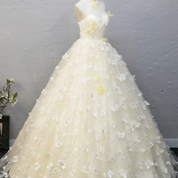 Yellow Tulle Sequins Long Prom Dress, Beautiful A-Line Party Dress - Thumbnail 2