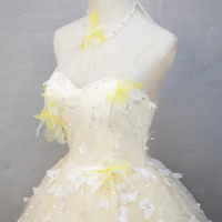 Yellow Tulle Sequins Long Prom Dress, Beautiful A-Line Party Dress - Thumbnail 4