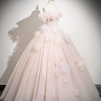 Pink Tulle Long Prom Dress, Lovely A-Line Evening Sweet 16 Dress - Thumbnail 2