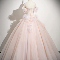 Pink Tulle Long Prom Dress, Lovely A-Line Evening Sweet 16 Dress - Thumbnail 3