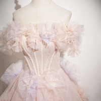 Pink Tulle Long Prom Dress, Lovely A-Line Evening Sweet 16 Dress - Thumbnail 4