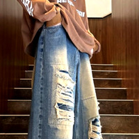 Vintage Punk Rock Ripped Washed Wide Leg Distressed Flared Jeans Streetwear Glamour Rave Men Women Amazing - Thumbnail 5