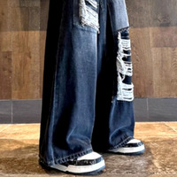 Vintage Punk Rock Ripped Washed Wide Leg Distressed Flared Jeans Streetwear Glamour Rave Men Women Amazing - Thumbnail 1