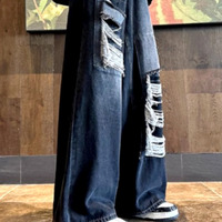 Vintage Punk Rock Ripped Washed Wide Leg Distressed Flared Jeans Streetwear Glamour Rave Men Women Amazing - Thumbnail 3