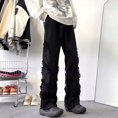 Vintage hippie rock tassel fringed loose fits wide leg flared jeans streetwear glamour rave men women amazing