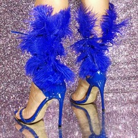 Feather Fashion Stiletto Party High Heel Sandals - Thumbnail 5