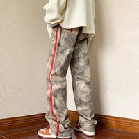 Stunning Punk Zippers Red Stripe Wide-leg Abstract Washed Pants Men Women Streetwear Rave Amazing - Thumbnail 2