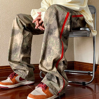 Stunning Punk Zippers Red Stripe Wide-leg Abstract Washed Pants Men Women Streetwear Rave Amazing - Thumbnail 4