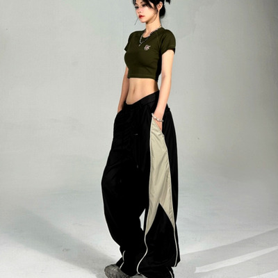 Stunning punk hippie contrast color patchwork wide-leg pants rave futuristic amazing