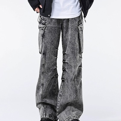 Stunning punk oversize pockets crinkle side line heavy washed cargo pants rock rave amazing