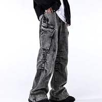 Stunning Punk Oversize Pockets Crinkle Side Line Heavy Washed Cargo Pants Rock Rave Amazing - Thumbnail 4