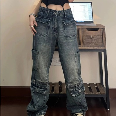Stunning punk cargo multiple pockets washed pants rock rave amazing