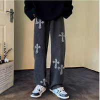 Stunning Punk Goth Cross Embroidery Patchwork Oversize Pants Streetwear Rave Amazing - Thumbnail 2