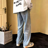 Stunning Punk Goth Cross Embroidery Patchwork Oversize Pants Streetwear Rave Amazing - Thumbnail 7