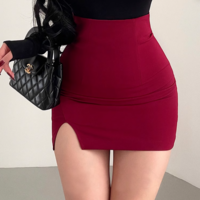 Side slit high elastic hip lift slimming A-line super short mini skirt - Thumbnail 4