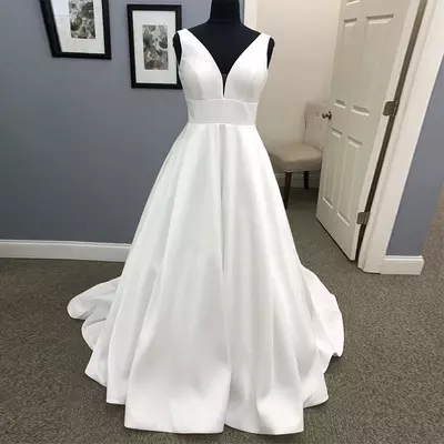 Simple a-line wedding dresses satin boho bridal gowns - Thumbnail 1