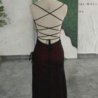 Vintage Black Red Formal Evening Party Dress With Split Side - Thumbnail 1
