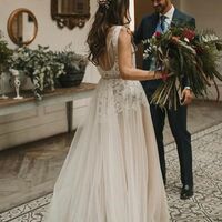 A-line V-Neck Floor Length Boho Wedding Dress - Thumbnail 1