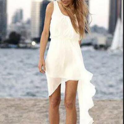 Short beach wedding gowns scoop neckline sleeveless chiffon bridesmaid dresses summer boho bridal gown