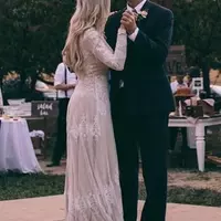 Ivory Bohemian Wedding Dress Long Sleeves A Line Jewel Neck Appliques Garden Wedding Dresses Floor Length Bridal Gowns - Thumbnail 1