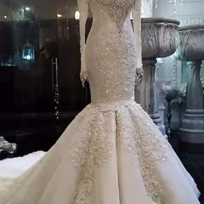 Modest plus size mermaid wedding dresses sweetheart neck lace appliques sweep train bridal gowns custom made - Thumbnail 1