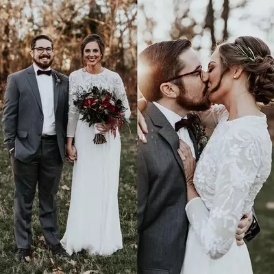 Lace bohemian wedding dress vintage french long sleeve boho open back bridal dresses vestido de noiva