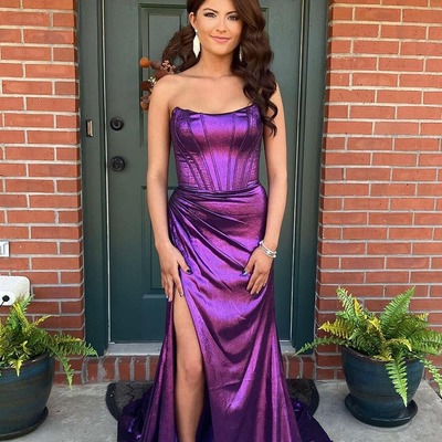 Charming scoop neck purple long mermaid prom dresses with slit,pd230765 - Thumbnail 3