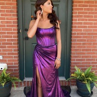 Charming Scoop Neck Purple Long Mermaid Prom Dresses with Slit,PD230765 - Thumbnail 1