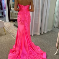 Charming Sweetheart Pink Satin Long Mermaid Prom Dresses with Slit,PD230768 - Thumbnail 1