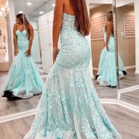 Cute Sweetheart Mint Tulle Lace Long Mermaid Prom Dresses with Appliques,PD230769 - Thumbnail 1
