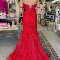 Cute Sweetheart Red Lace Long Mermaid Prom Dresses with Appliques,PD230771 - Thumbnail 1