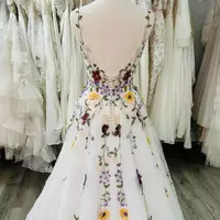 Beautiful Colorful Flower Wedding Dress Boho Fairy tale A Line 3D Florals Rustic Country Bridal Gowns Tulle Whimsical Bride - Thumbnail 2